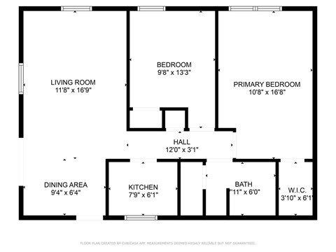 Floor plan for 2 beds, 1 bath, 790 sqft