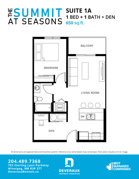 Floor plan for 1 bed, 1 bath, 823 sqft