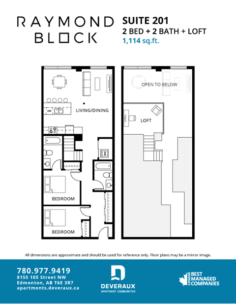 Floor plan for 2 beds, 2 baths, 1127 sqft