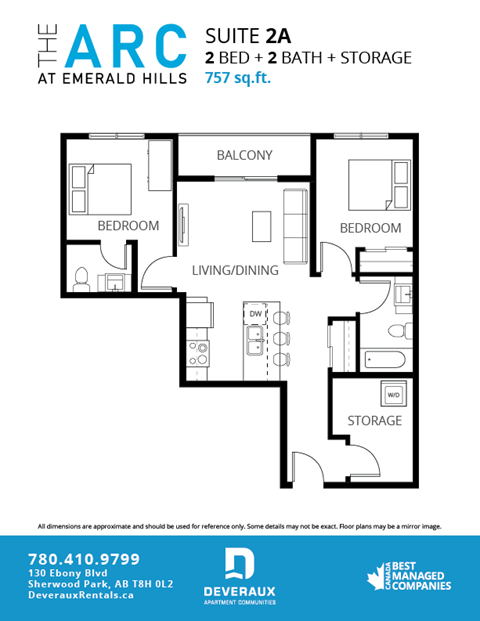 Floor plan for 2 beds, 2 baths, 813 sqft