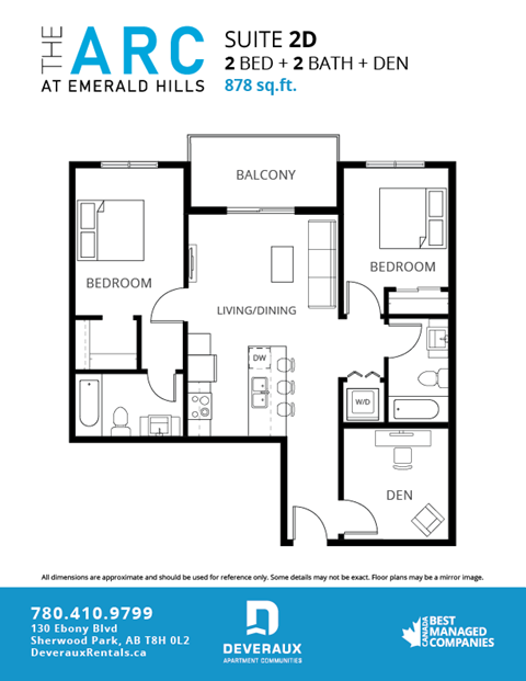 Floor plan for 2 beds, 2 baths, 1017 sqft