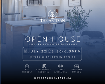 Calgary townhouse for rent - An advertisement for an open house event at The Artisan at Rangeview.