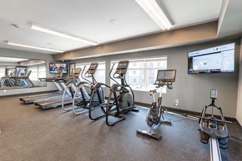 A gym with exercise bikes