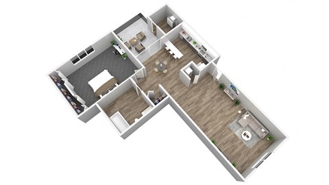 Floor plan for 1 bed, 1 bath, 697 sqft