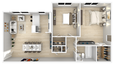 Floor plan for 2 beds, 1 bath, 980 sqft