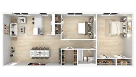 Floor plan for 2 beds, 1 bath, 968 sqft
