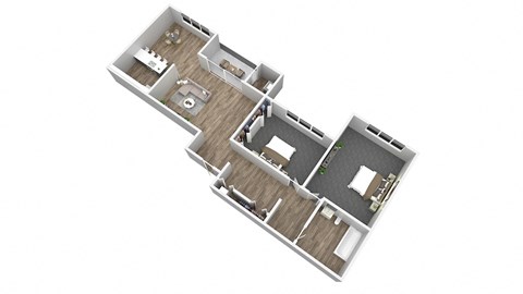 Floor plan for 2 beds, 1 bath, 1288 sqft