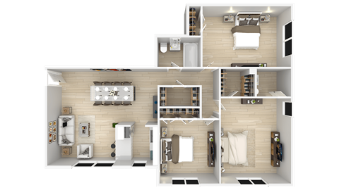Floor plan for 3 beds, 1.5 baths, 1193 sqft