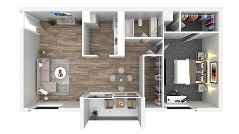 Floor plan for 1 bed, 1 bath, 785 sqft