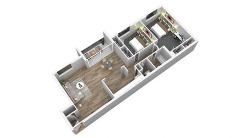 Floor plan for 2 beds, 1 bath, 1019 sqft