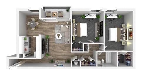Floor plan for 2 beds, 1 bath, 1042 sqft