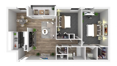Floor plan for 2 beds, 1.5 baths, 1033 sqft