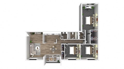 Floor plan for 3 beds, 1.5 baths, 1273 sqft