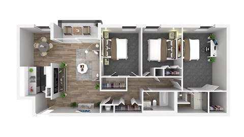 Floor plan for 3 beds, 2 baths, 1200 sqft