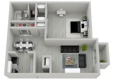 Floor plan for 1 bed, 1 bath, 745 sqft