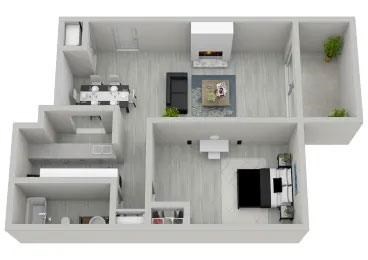 Floor plan for 1 bed, 1 bath, 780 sqft