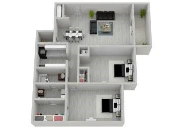 Floor plan for 2 beds, 1.5 baths, 1120 sqft