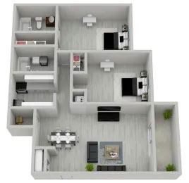Floor plan for 2 beds, 2 baths, 1170 sqft