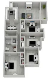 Floor plan for 4 beds, 2 baths, 1650 sqft