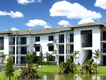 Pond with building exterior