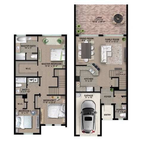 Floor plan for 3 beds, 2.5 baths, 1679 sqft