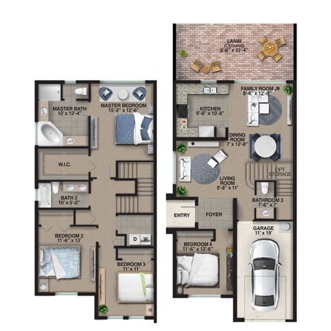Floor plan for 4 beds, 3 baths, 1828 sqft