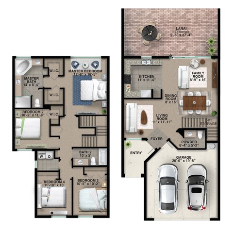 Floor plan for 4 beds, 2.5 baths, 1822 sqft