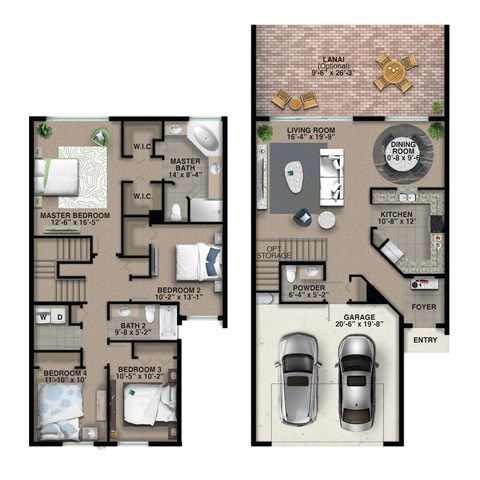Floor plan for 4 beds, 2.5 baths, 1822 sqft