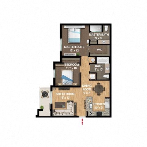 Floor plan for 2 beds, 2 baths, 1188 sqft