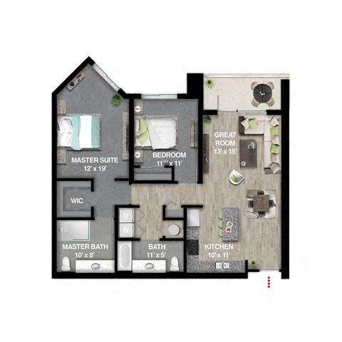 Floor plan for 2 beds, 2 baths, 1140 sqft