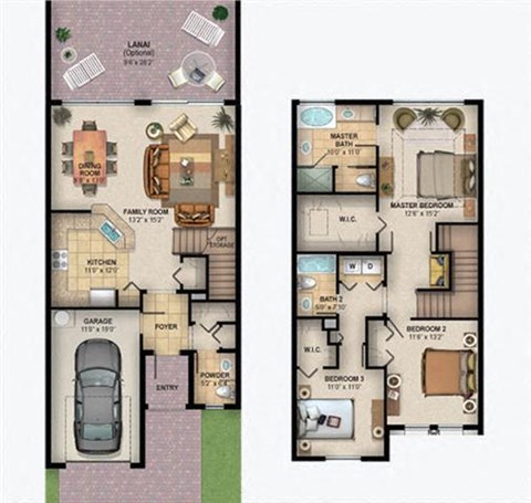 Floor plan for 3 beds, 2.5 baths, 1947 sqft