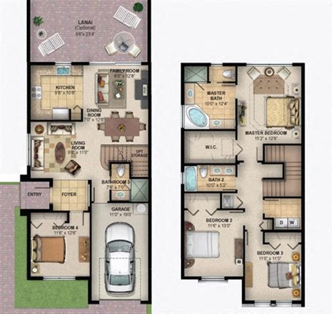 Floor plan for 4 beds, 3 baths, 2087 sqft