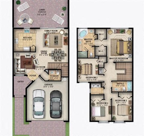 Floor plan for 4 beds, 2.5 baths, 2347 sqft