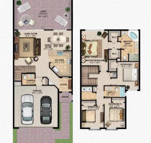 Floor plan for 4 beds, 2.5 baths, 2361 sqft