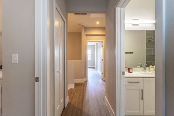 Hallway with bathroom view