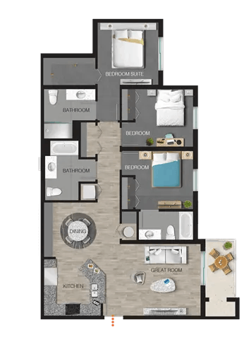 Floor plan for 3 beds, 3 baths, 1347 sqft