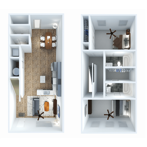 Floor plan for 2 beds, 2.5 baths, 1234 sqft