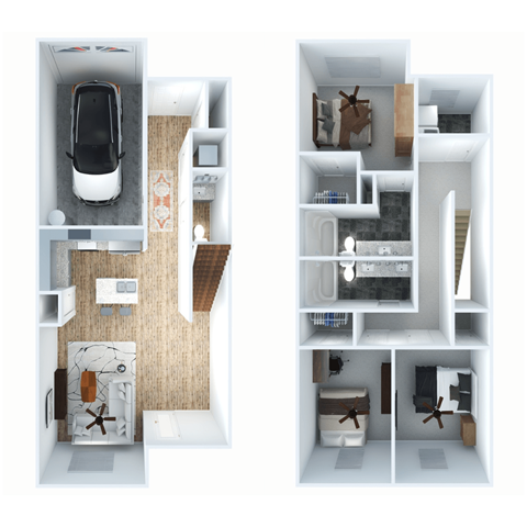 Floor plan for 3 beds, 2.5 baths, 1400 sqft