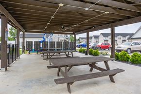 Lebanon apartment for rent - A covered picnic area with tables and benches.