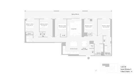 Floor plan for 5 beds, 3 baths, 298 sqft