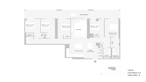 Floor plan for 5 beds, 3 baths, 373 sqft