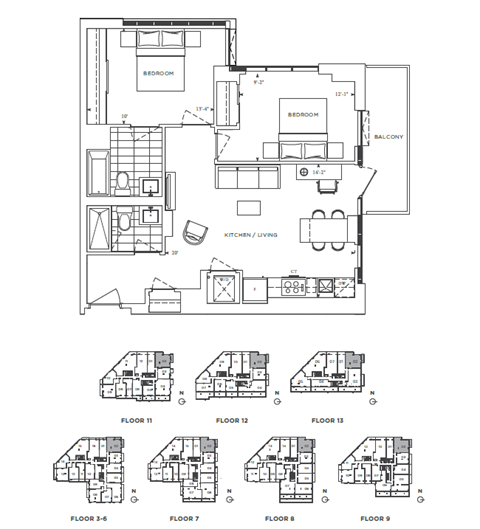 Floor plan for 2 beds, 2 baths, 865 sqft