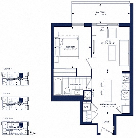 Floor plan for 1 bed, 1 bath, 559 sqft