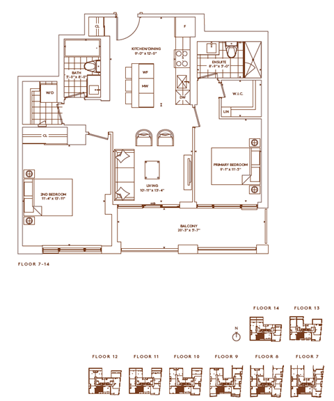 Floor plan for 2 beds, 2 baths, 896 sqft