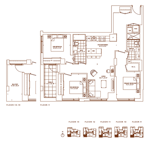 Floor plan for 3 beds, 2 baths, 1143 sqft