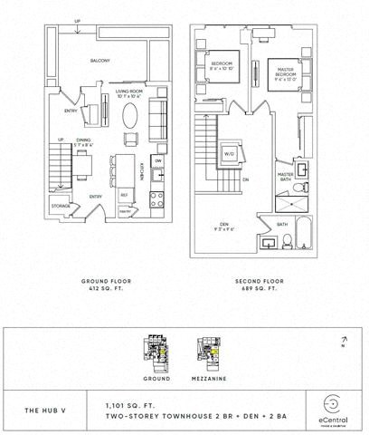 Floor plan for 2 beds, 2 baths, 1123 sqft