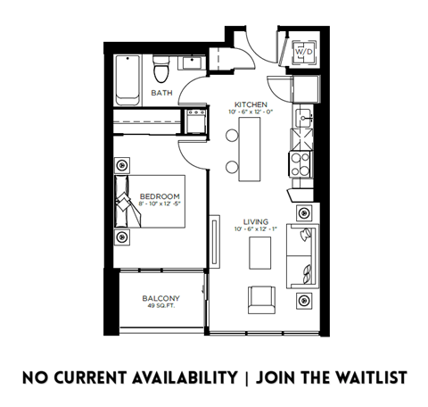 Floor plan for 1 bed, 1 bath, 519 sqft