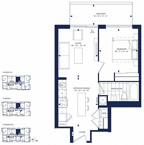 Floor plan for 1 bed, 1 bath, 566 sqft
