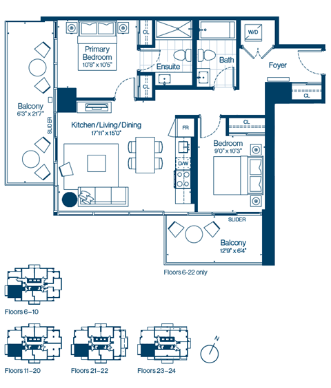 Floor plan for 2 beds, 2 baths, 830 sqft