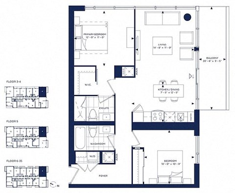 Floor plan for 2 beds, 2 baths, 924 sqft